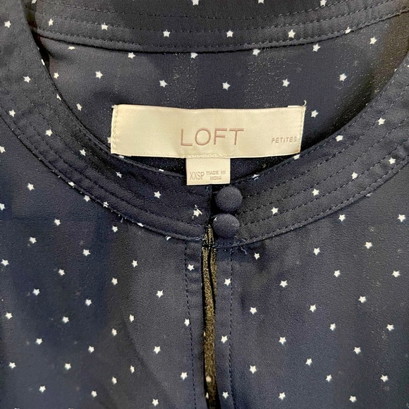 Loft navy blue star Polka dot button key hole tank top - Picture 5 of 6